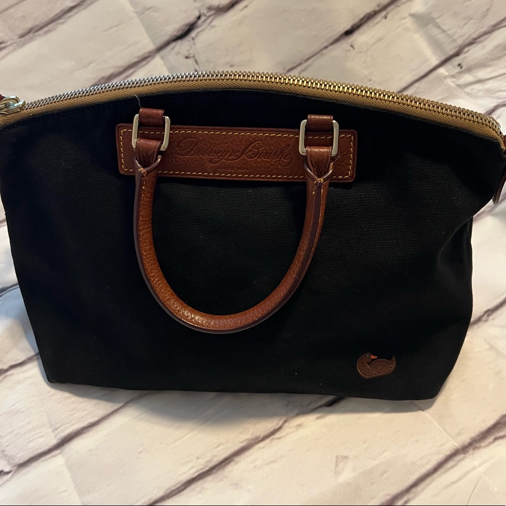 Dooney & Bourke Purse, Black Nylon/Canvas with Brown Leather, Yellow Lining